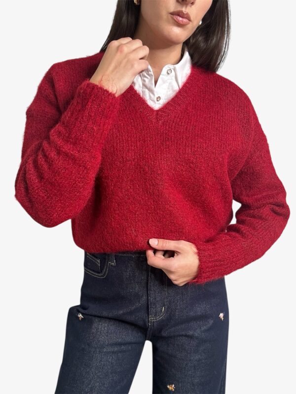 Maglione basic scollo a V bordeaux